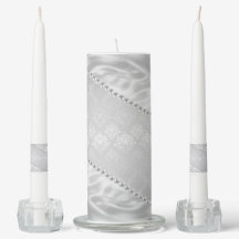 Silver Satin Damask White Pearls Plush Wedding