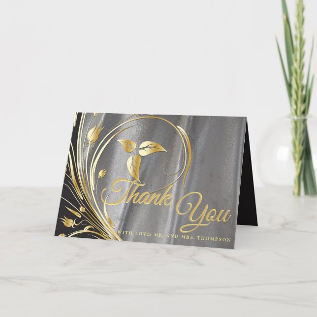 Silver Satin & Gold Blume Dankeskarte (Vorderseite)