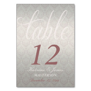 Silver Satin Rose Damask Stilvolle Decke Tischkart Tischnummer