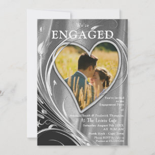 Silver Satin & Silver Blume Verlobung Einladung