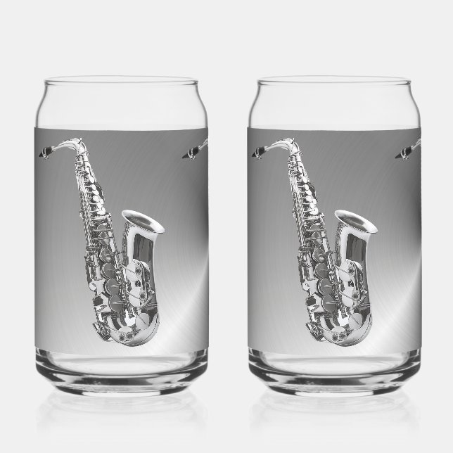 Silver Saxophon gedruckt 16oz Can Brille Dosenglas (Vorderseite)