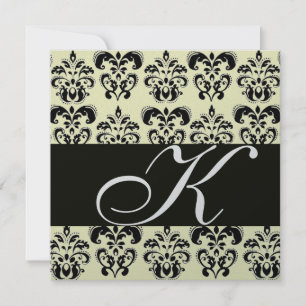SILVER & SCHWARZE DAMASK-MONOGRAMM, weiß Einladung