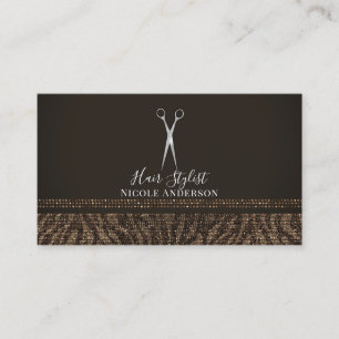 Silver Scissors Gold Brown Zebra Chic Hair Stylist Visitenkarte