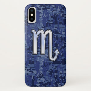Silver Scorpio Zodiac Sign auf Blue Camouflage title_seo2
