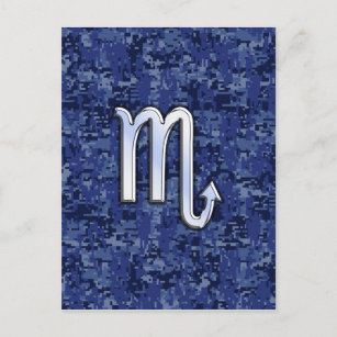 Silver Scorpio Zodiac Sign auf Navy Blue Camouflag Postkarte