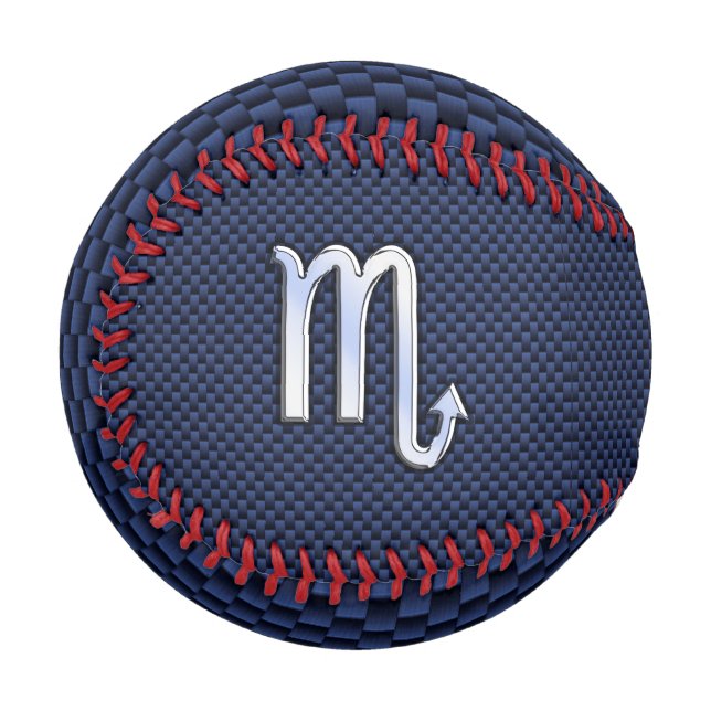 Silver Scorpio Zodiac Symbol Navy Carbon Fibre Baseball (Vorderseite Links)