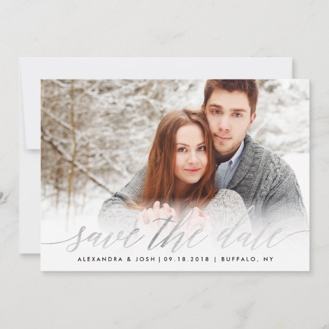 Silver Script Foto Save the Date in Imitats Foil (Vorderseite)