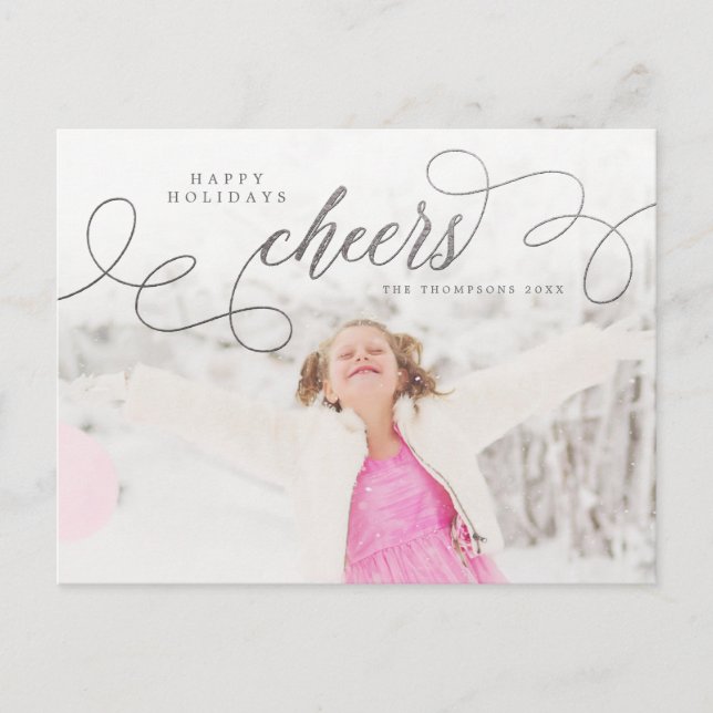 Silver Script Happy Holidays Personalisiertes Foto Postkarte (Vorderseite)