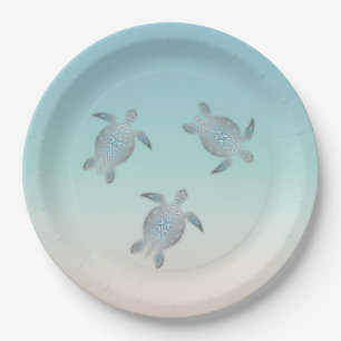 Silver Sea Turtle Aquamarine Tropical Pappteller