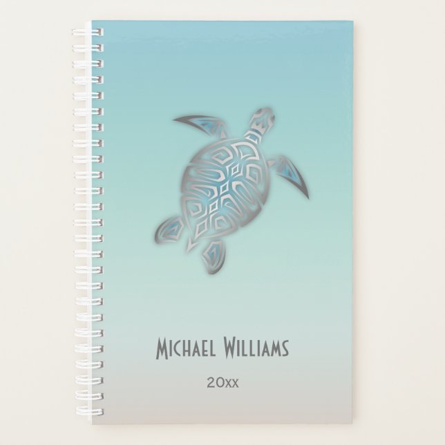 Silver Sea Turtle Coasta Name und Jahr hinzufügen Planer (Vorderseite)