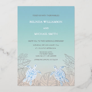 Silver Sea Turtles Turquoise | Beach Wedding Folieneinladung