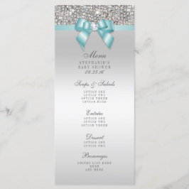 Silver Sequin Aquamarin Bow Baby Showmenü Menükarte