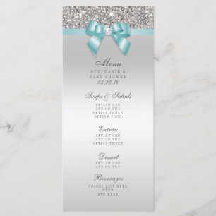 Silver Sequin Aquamarin Bow Baby Showmenü Menükarte