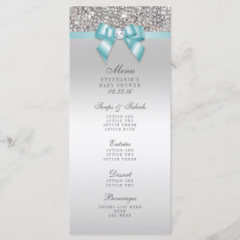Silver Sequin Aquamarin Bow Baby Showmenü Menükarte