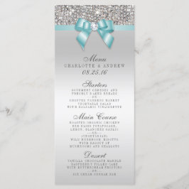 Silver Sequin Aquamarin Bow Wedding Collection Men Menükarte