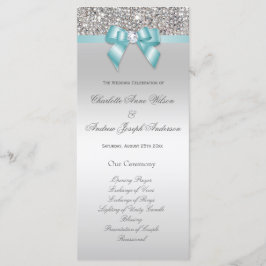 Silver Sequin Aquamarin Bow Wedding Program Programm