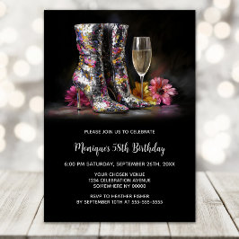 Silver Sequin Boots Any Age Birthday Party Einladung