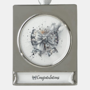 Silver Sequin Bow Radiant Glückwunsch Banner-Ornament Silber