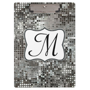 Silver Sequin Dazzle Monogram Initial Clip Board Klemmbrett