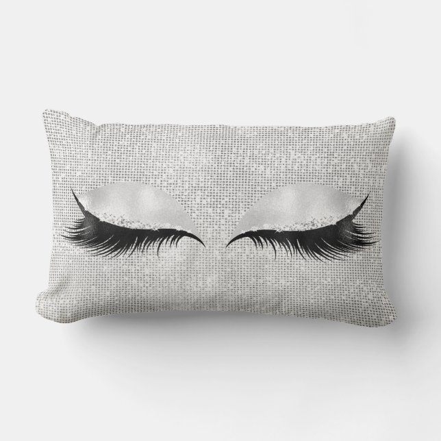 Silver Sequin Glitzer Black Glam Makeup Lashes1 Lendenkissen (Vorderseite)