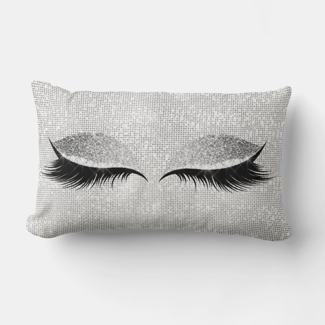 Silver Sequin Glitzer Black Glam Makeup Lashes Lendenkissen (Vorderseite)
