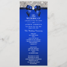 Silver Sequin Royal Blue Bow Wedding Program