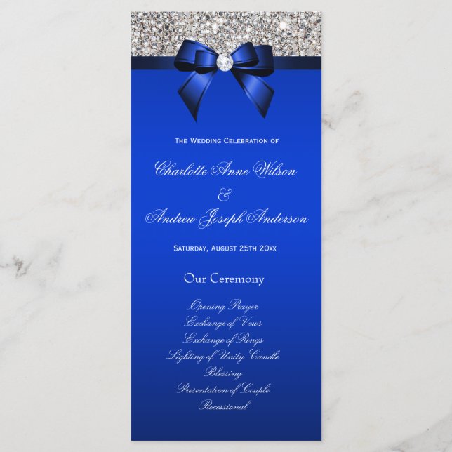 Silver Sequin Royal Blue Bow Wedding Program Programm (Vorderseite)