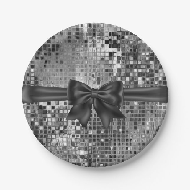 Silver Sequin und Black Bow Party Teller (Vorderseite)