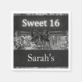 Silver Sequin und Black Bow Sweet 16 Napkins Serviette