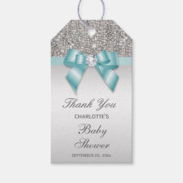 Silver Sequins Aquamarin Diamond Bow Baby Shooter Geschenkanhänger