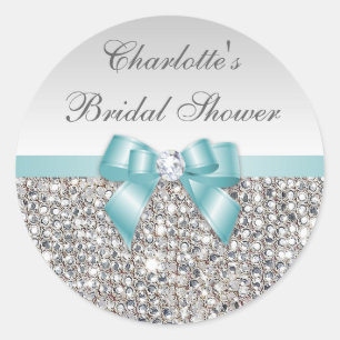 Silver Sequins Aquamarine Bow Diamond Brautparty Runder Aufkleber