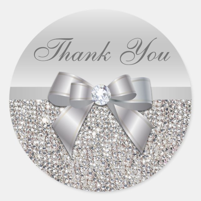 Silver Sequins Bow Danke Stickers (Vorderseite)