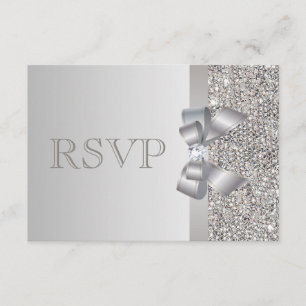 Silver Sequins, Bow & Diamond UAWG Wedding RSVP Karte