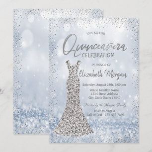 Silver Sequins Dress Confetti Bokeh Quinceañera Einladung