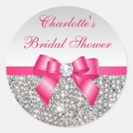 Silver Sequins Hot Pink Bow Diamond Brautparty Runder Aufkleber