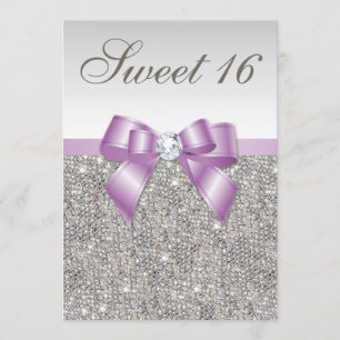Silver Sequins Lilac Imitats Bow Sweet 16 Einladung