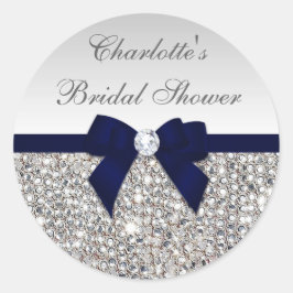 Silver Sequins Navy Bow Diamond Brautparty Runder Aufkleber