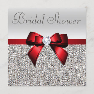 Silver Sequins Red Bow Diamond Brautparty Einladung
