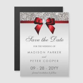 Silver Sequins Red Bow Save the Date Wedding Magneteinladung