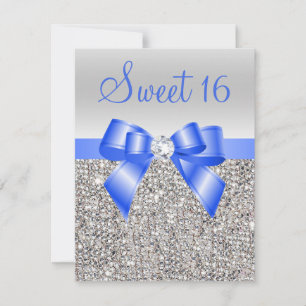 Silver Sequins Royal Blue Bow Sweet 16 Einladung