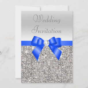 Silver Sequins Royal Blue Bow und Diamond Wedding Einladung