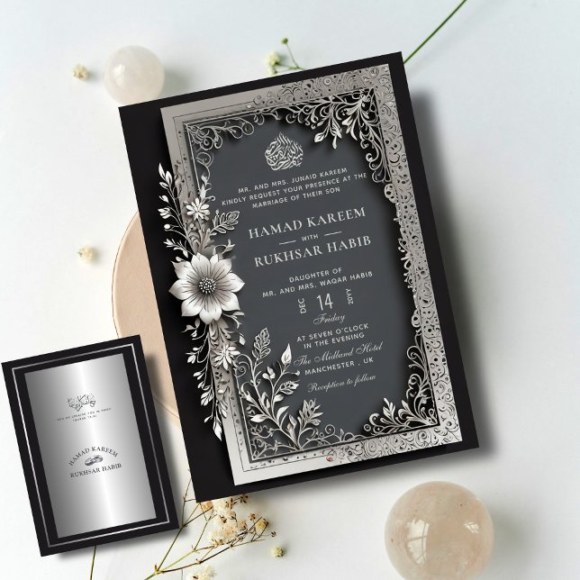 Silver Serenity & Floral Elegance Islamische Hochz Einladung (Von Creator hochgeladen)