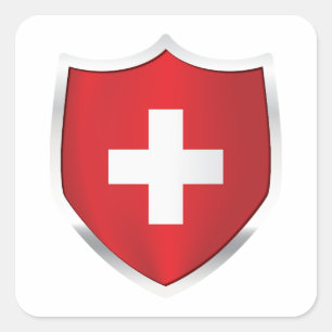 Silver Shield Flag Schweiz Quadratischer Aufkleber