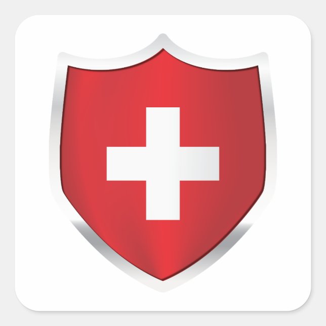 Silver Shield Flag Schweiz Quadratischer Aufkleber (Vorderseite)