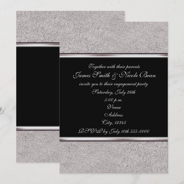 Silver Shimmer & Black Elegant Event Einladungen (Vorne/Hinten)