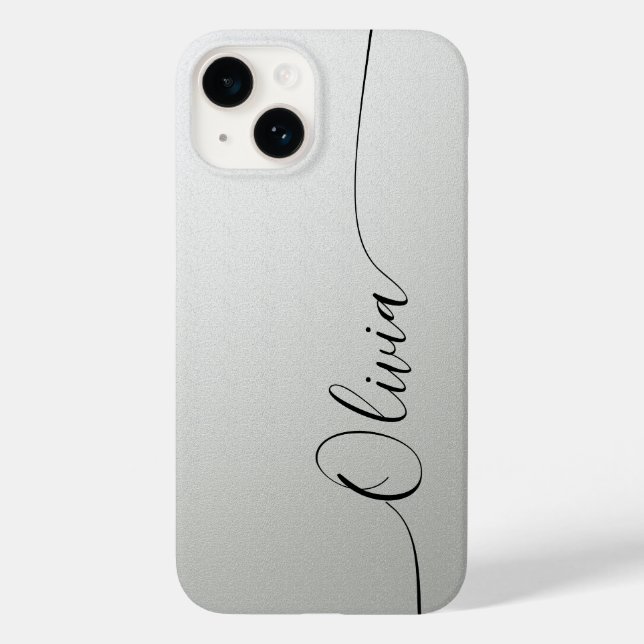 Silver Shimmer Eleganter Calligrafy Script Name Case-Mate iPhone 14 Hülle (Rückseite)