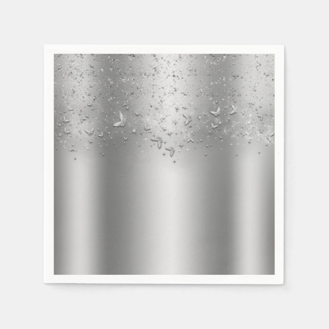 Silver Shimmer Flutter Schmetterling Sweet 16 Part Serviette (Vorderseite)