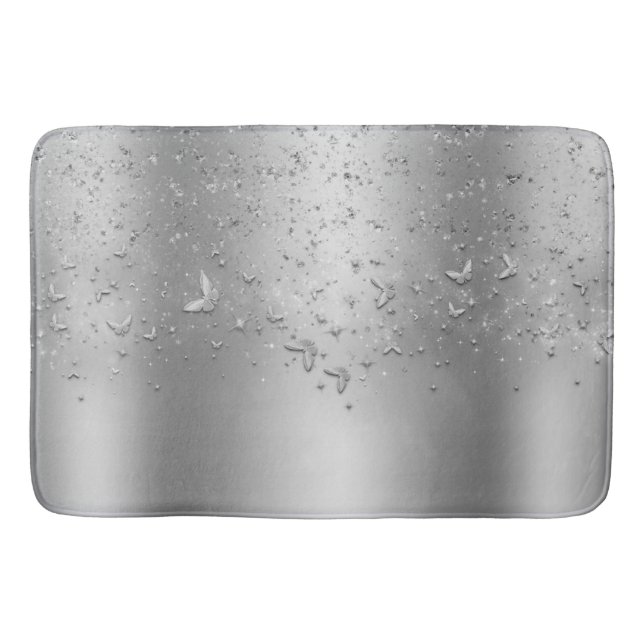 Silver Shimmer Sparkeller Flutter Butterfly Badematte (Vorderseite)