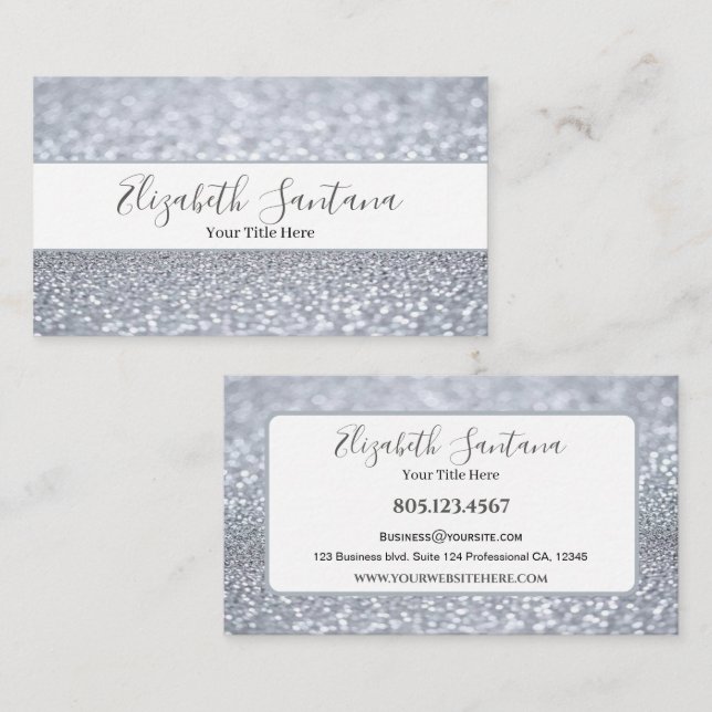 Silver Shimmery Glitzer Visitenkarte (Vorne/Hinten)