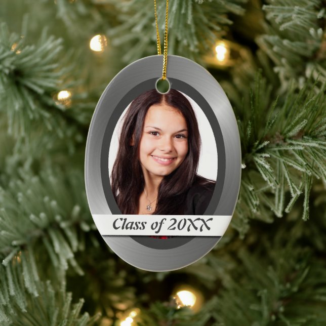 Silver Shiny Graduate Foto Template Ornament (Baum)